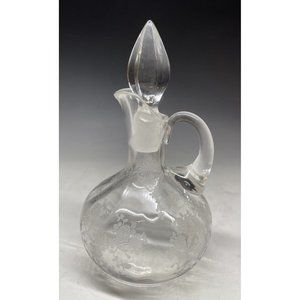 Vintage Cambridge Glass Rose Point Crystal Etched Oil Cruet With Stopper